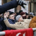 Russian alleged "protesters" pelting Turkish embassy with eggs and rocks