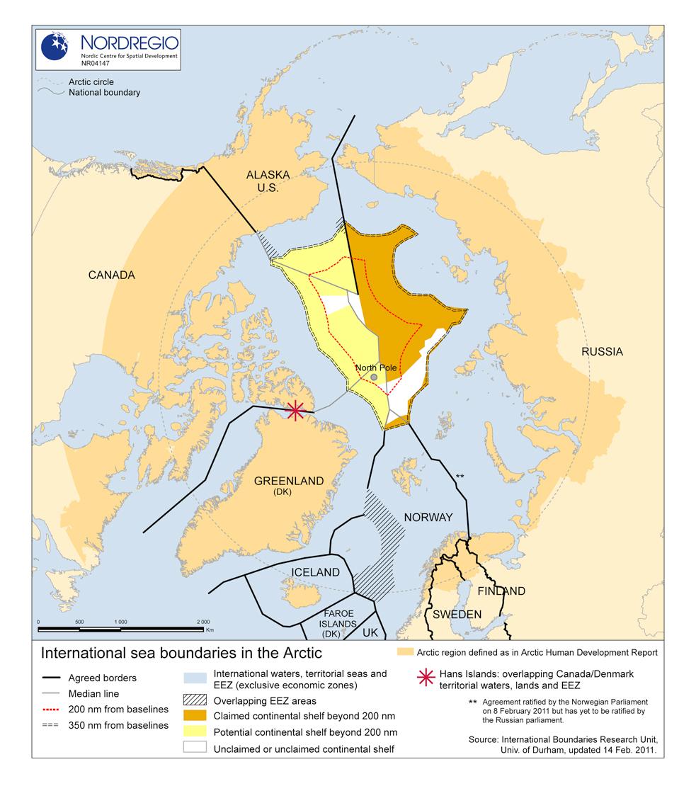 Map issued by International Boundaries Research Unit showing the extent of Russian claims to the territories near the North Pole.