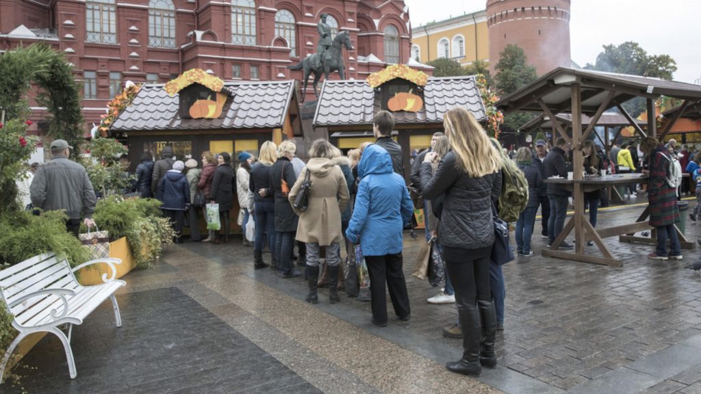 The stalls of the Cheese Days Festival located in front of Kremlin.