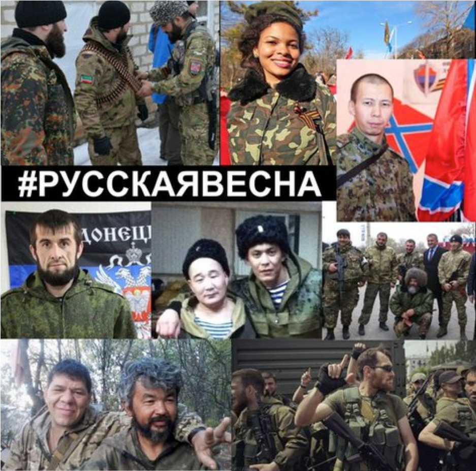 <em>“Russian spring”. Photos of “the volunteers” fighting in the regiments of Donbas separatists, published on the Russian Nationalistic website Stormfront.org</em> <em>(https://www.stormfront.org/forum/t1075678-11/)</em>