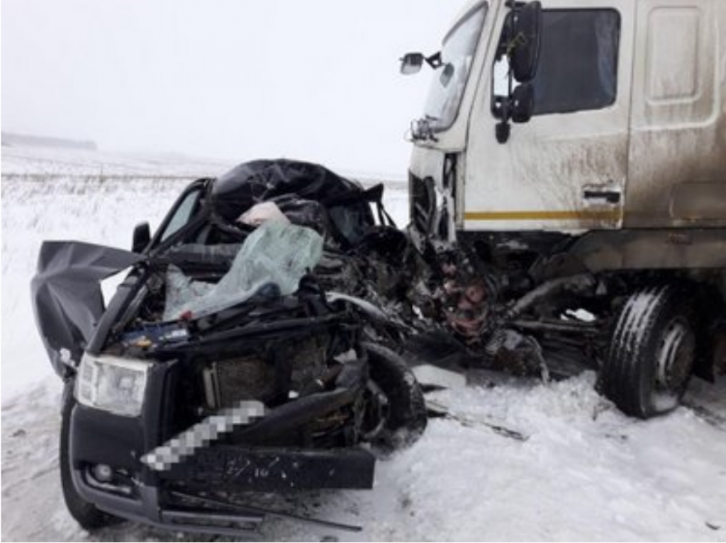 A sedan collided with a Volvo truck on the road "Kuzbass-Altai" (Siberia).