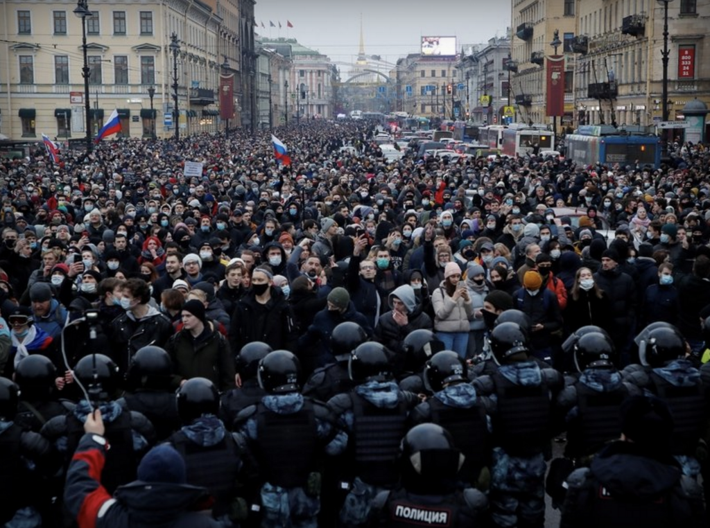 St. Petersburg, January 23, 2021. Demonstration in support of Navalny.