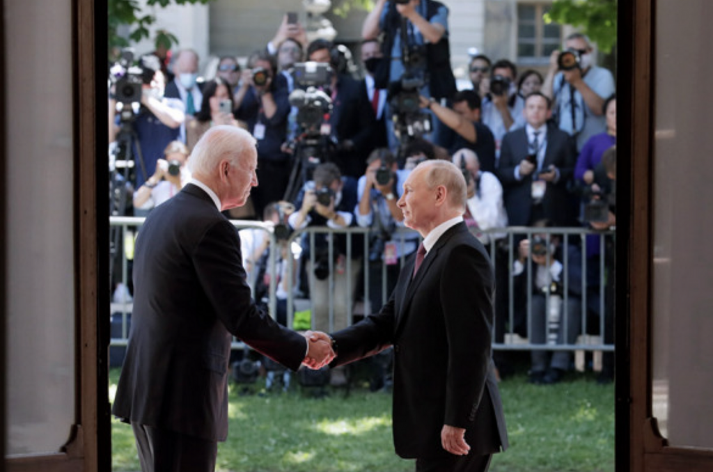 US President Joseph Biden shakes hands with Russian President Vladimir Putin at the US-Russia summit in Geneva June 2021.