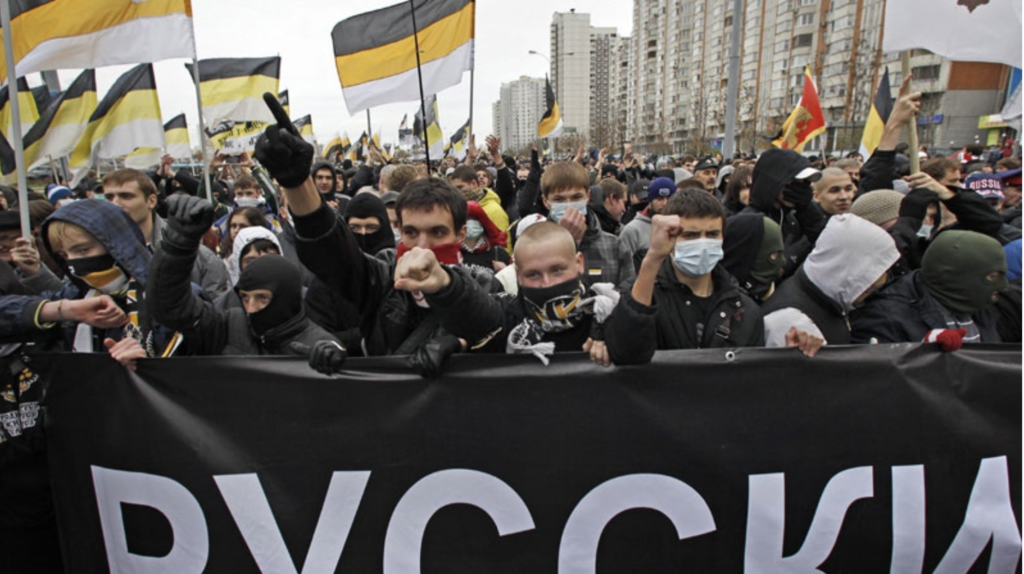 Ultra-nationalist demonstrators march in Moscow on National Unity Day on Nov. 4, 2011
