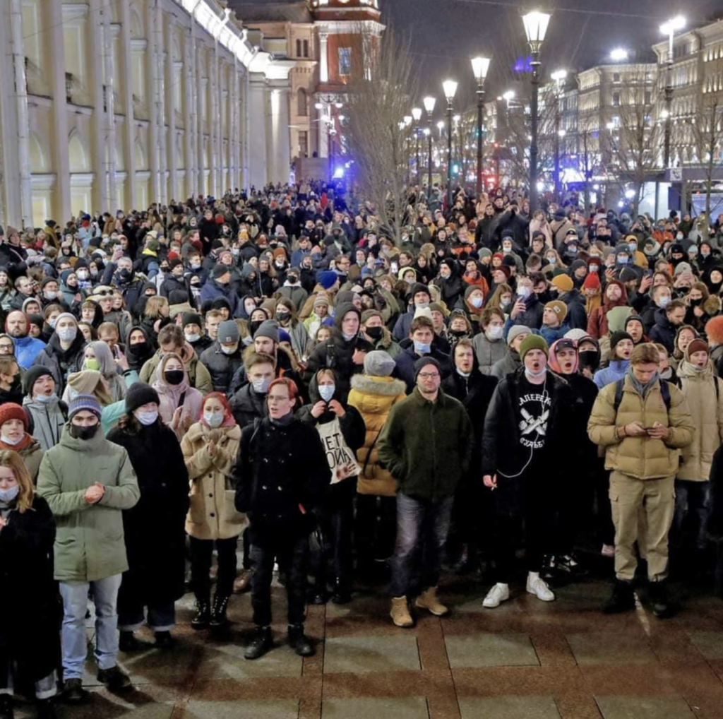 Anti-war protest in St Petersburg, Russia, March 2, 2022